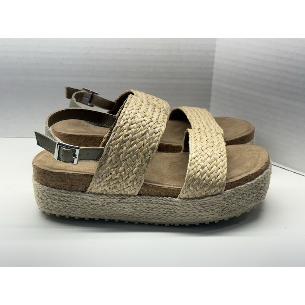Serra Raffia Platform Sandals Womens Size 8 Woven Espadrille Ankle Strap EUC